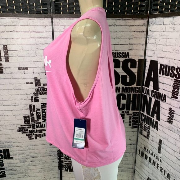 Reebok L  Moonlight Mauve Heather logo  Crew Neck Cut-Out Back Muscle Tee - Picture 5 of 6